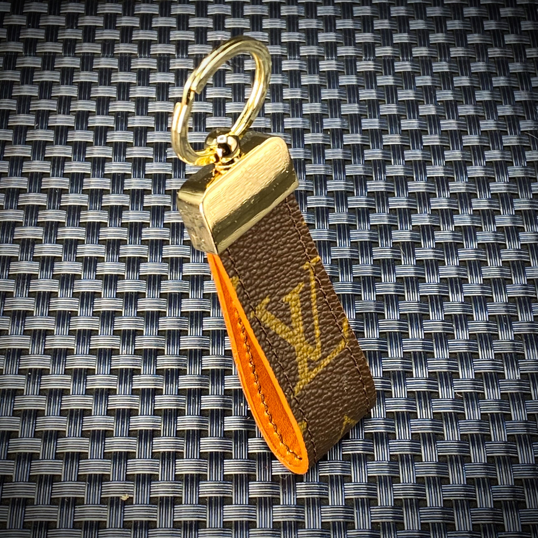 Upcycled Genuine Leather Beaded LV Keychain/Purse Tassel
